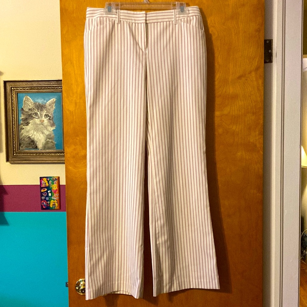 Express The Editor cream and pink striped trousers
